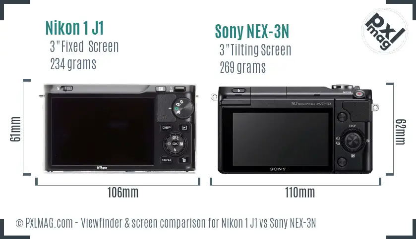 Nikon 1 J1 vs Sony NEX-3N Screen and Viewfinder comparison