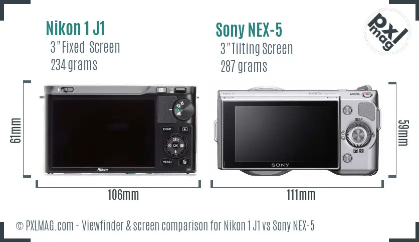 Nikon 1 J1 vs Sony NEX-5 Screen and Viewfinder comparison