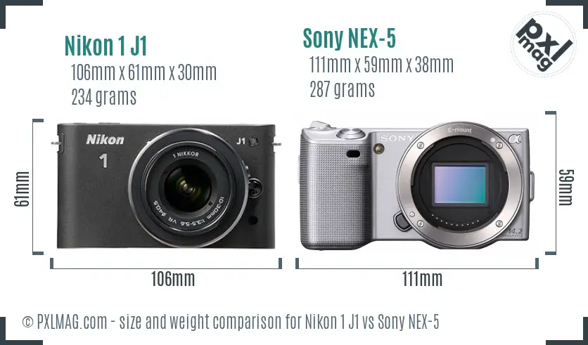 Nikon 1 J1 vs Sony NEX-5 size comparison