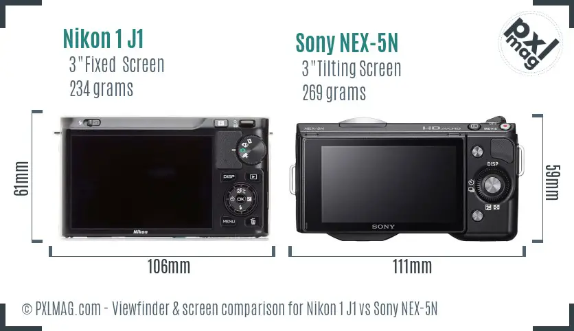 Nikon 1 J1 vs Sony NEX-5N Screen and Viewfinder comparison
