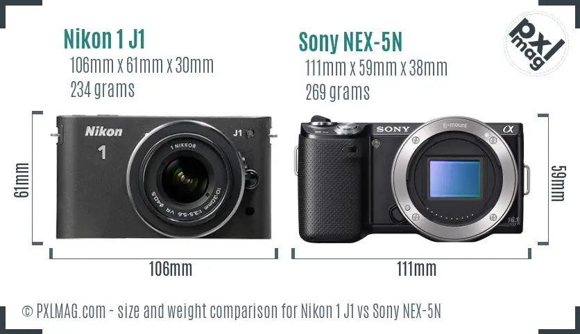 Nikon 1 J1 vs Sony NEX-5N size comparison