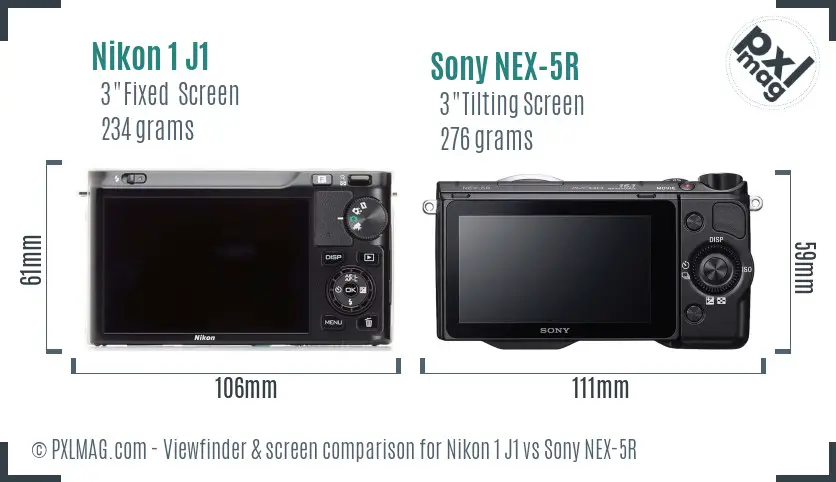 Nikon 1 J1 vs Sony NEX-5R Screen and Viewfinder comparison