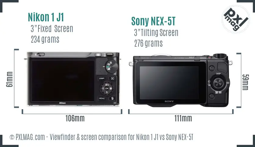 Nikon 1 J1 vs Sony NEX-5T Screen and Viewfinder comparison