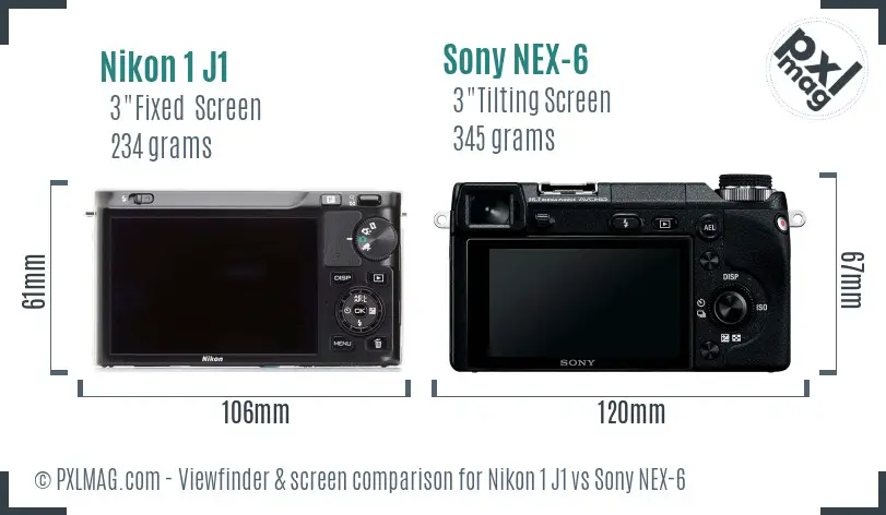 Nikon 1 J1 vs Sony NEX-6 Screen and Viewfinder comparison