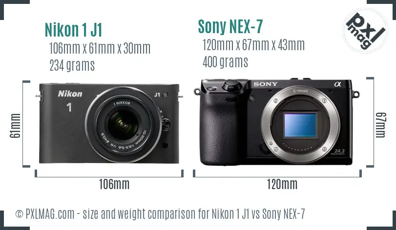 Nikon 1 J1 vs Sony NEX-7 size comparison Nikon 1 J1 vs Sony NEX-7 size comparison