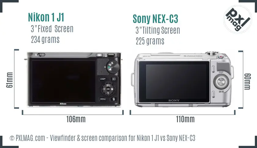 Nikon 1 J1 vs Sony NEX-C3 Screen and Viewfinder comparison