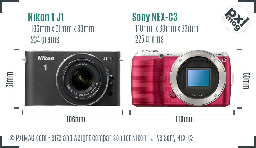 Nikon 1 J1 vs Sony NEX-C3 size comparison