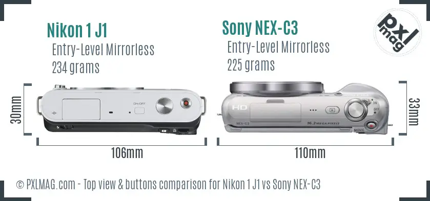 Nikon 1 J1 vs Sony NEX-C3 top view buttons comparison