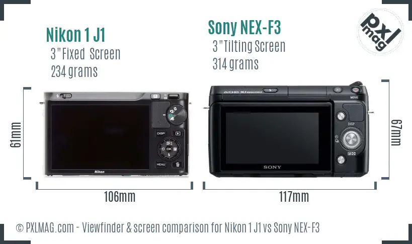Nikon 1 J1 vs Sony NEX-F3 Screen and Viewfinder comparison