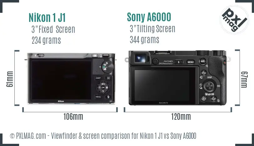 Nikon 1 J1 vs Sony A6000 Screen and Viewfinder comparison