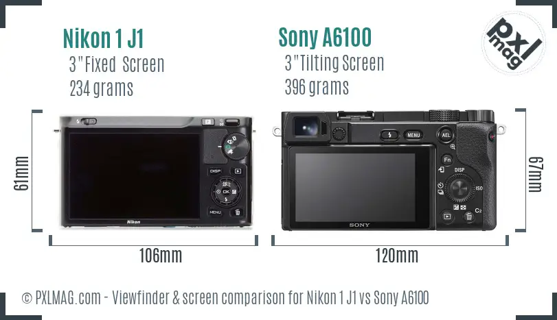 Nikon 1 J1 vs Sony A6100 Screen and Viewfinder comparison