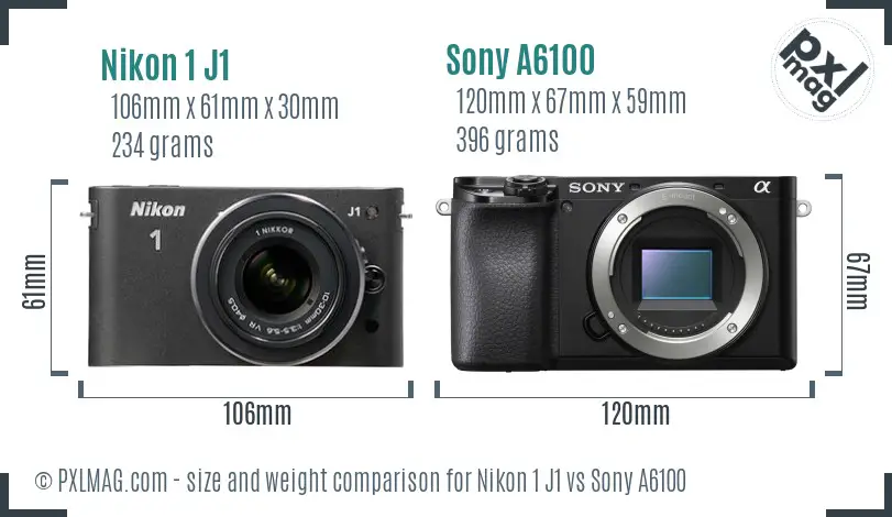 Nikon 1 J1 vs Sony A6100 size comparison