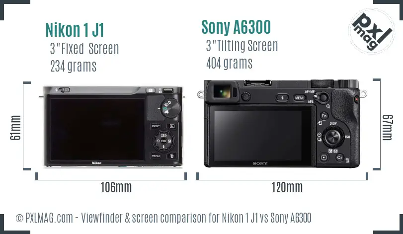 Nikon 1 J1 vs Sony A6300 Screen and Viewfinder comparison