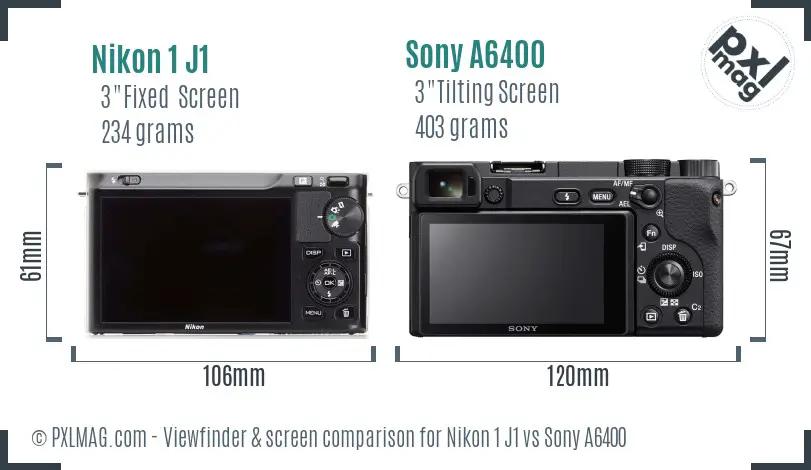 Nikon 1 J1 vs Sony A6400 Screen and Viewfinder comparison