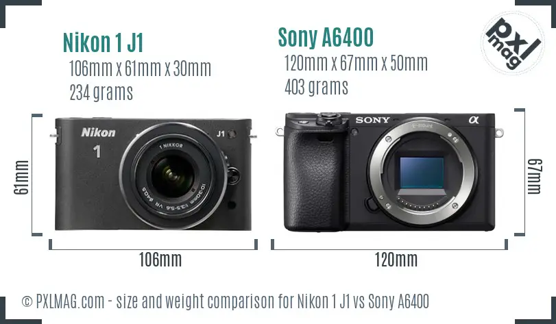 Nikon 1 J1 vs Sony A6400 size comparison