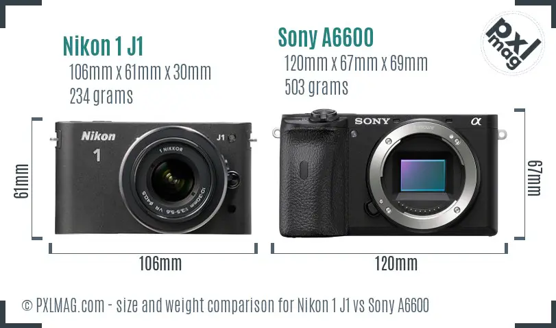 Nikon 1 J1 vs Sony A6600 size comparison Nikon 1 J1 vs Sony A6600 size comparison