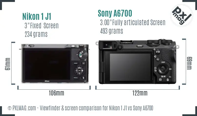 Nikon 1 J1 vs Sony A6700 Screen and Viewfinder comparison