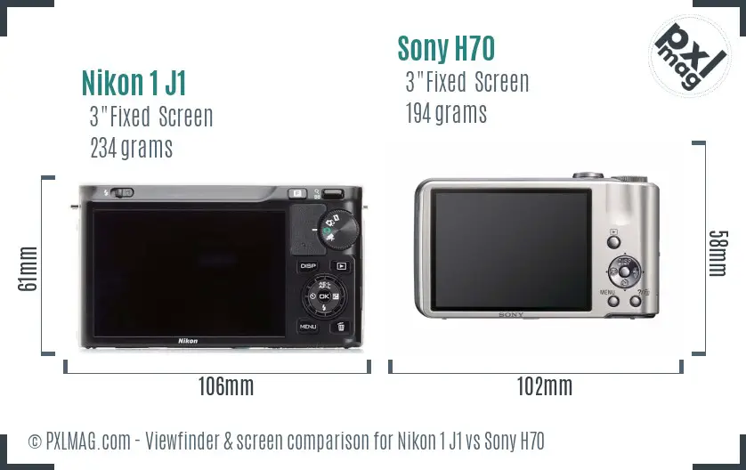 Nikon 1 J1 vs Sony H70 Screen and Viewfinder comparison