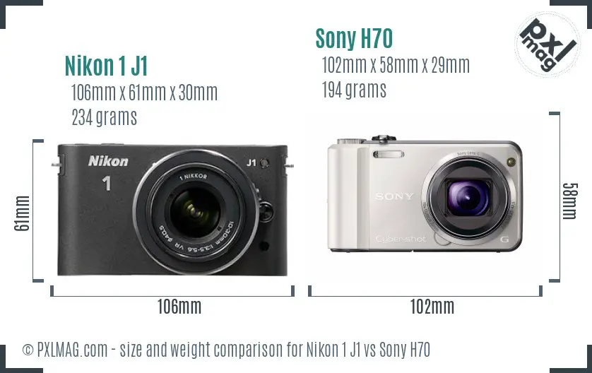 Nikon 1 J1 vs Sony H70 size comparison