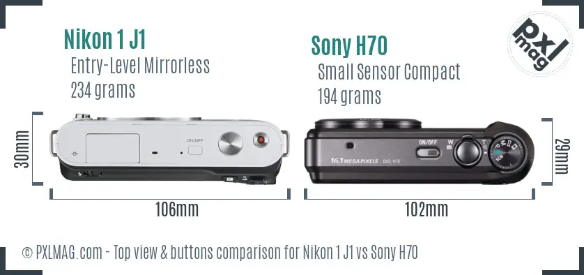 Nikon 1 J1 vs Sony H70 top view buttons comparison