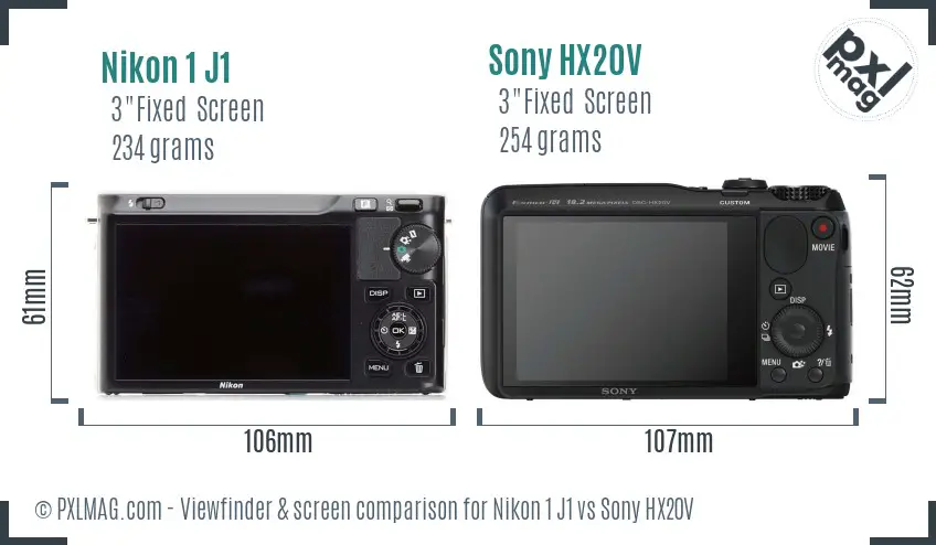 Nikon 1 J1 vs Sony HX20V Screen and Viewfinder comparison