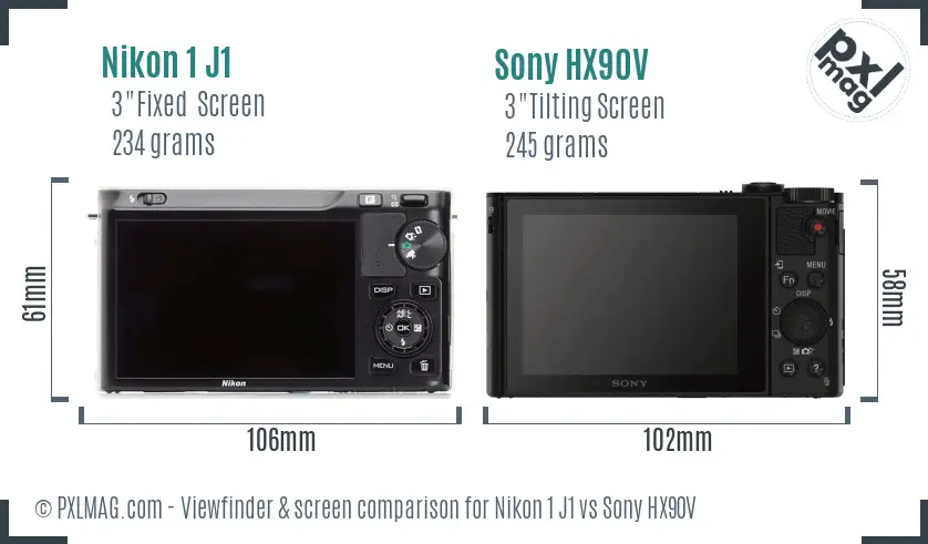 Nikon 1 J1 vs Sony HX90V Screen and Viewfinder comparison
