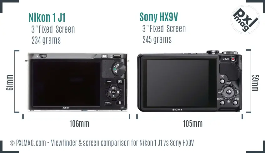 Nikon 1 J1 vs Sony HX9V Screen and Viewfinder comparison