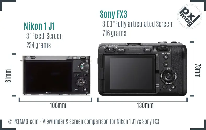 Nikon 1 J1 vs Sony FX3 Screen and Viewfinder comparison