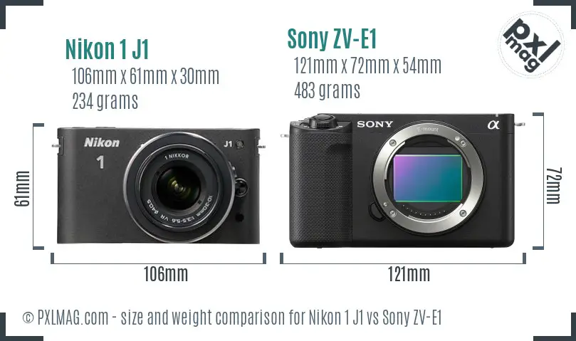 Nikon 1 J1 vs Sony ZV-E1 size comparison