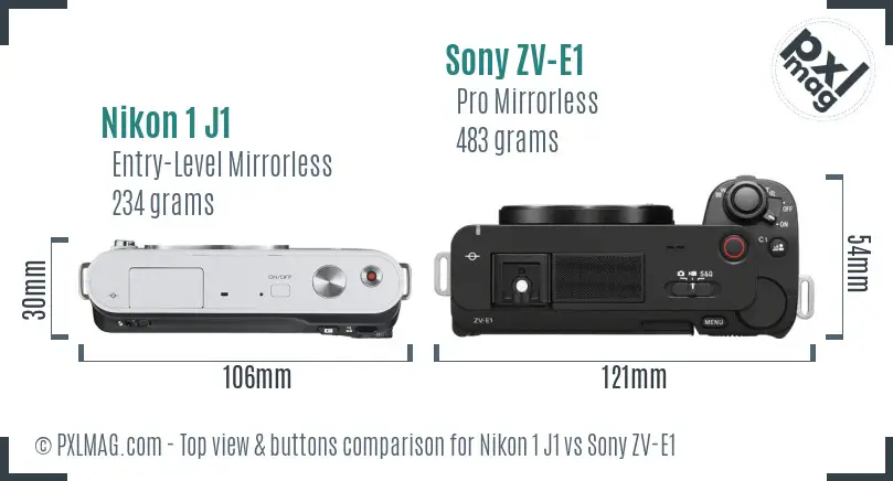 Nikon 1 J1 vs Sony ZV-E1 top view buttons comparison