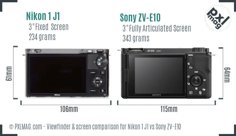 Nikon 1 J1 vs Sony ZV-E10 Screen and Viewfinder comparison