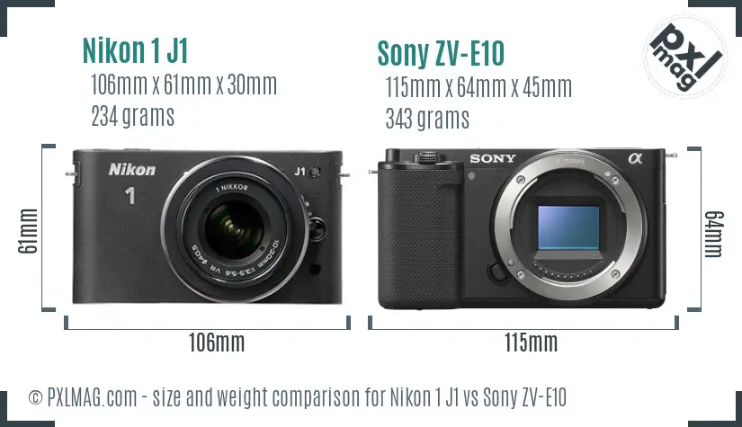 Nikon 1 J1 vs Sony ZV-E10 size comparison