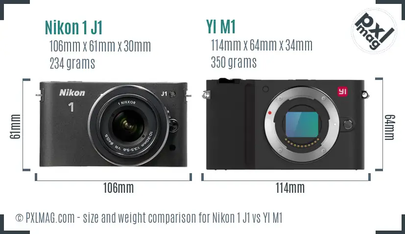 Nikon 1 J1 vs YI M1 size comparison