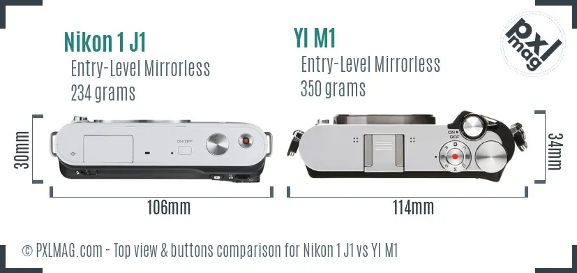 Nikon 1 J1 vs YI M1 top view buttons comparison