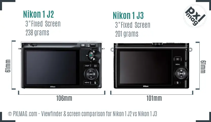 Nikon 1 J2 vs Nikon 1 J3 Screen and Viewfinder comparison