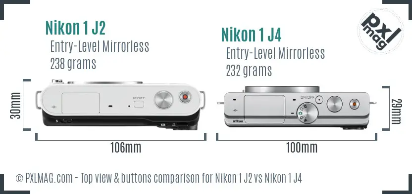 Nikon 1 J2 vs Nikon 1 J4 top view buttons comparison