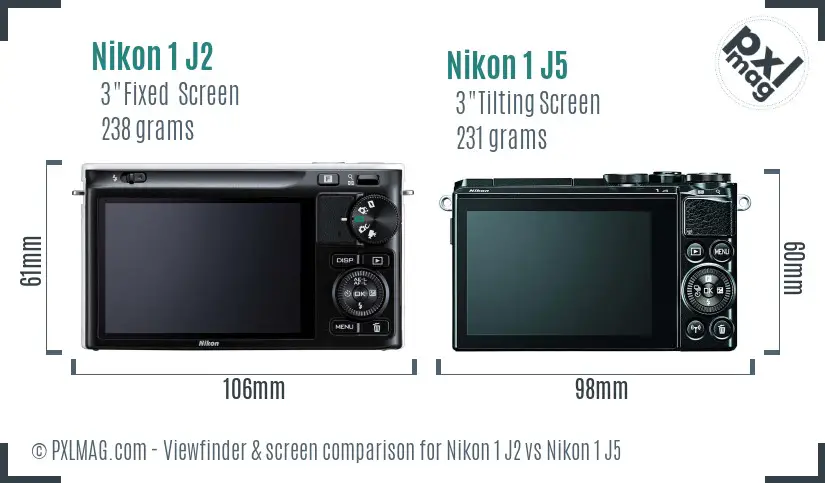 Nikon 1 J2 vs Nikon 1 J5 Screen and Viewfinder comparison