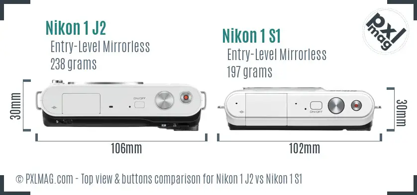 Nikon 1 J2 vs Nikon 1 S1 top view buttons comparison