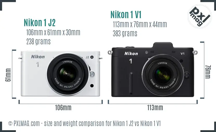 Nikon 1 J2 vs Nikon 1 V1 size comparison