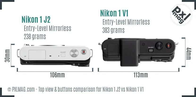 Nikon 1 J2 vs Nikon 1 V1 top view buttons comparison