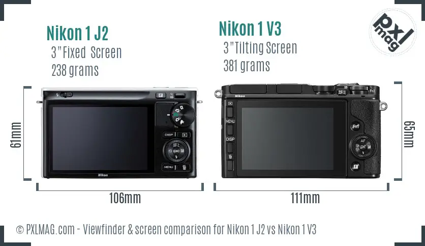 Nikon 1 J2 vs Nikon 1 V3 Screen and Viewfinder comparison