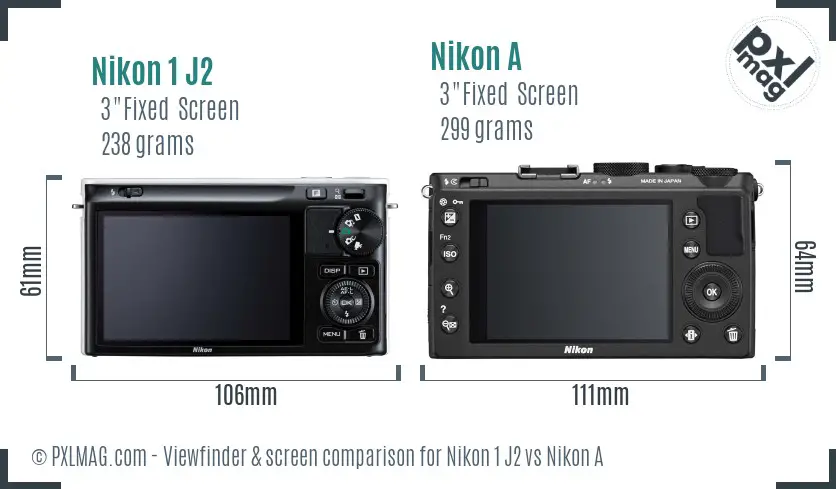 Nikon 1 J2 vs Nikon A Screen and Viewfinder comparison