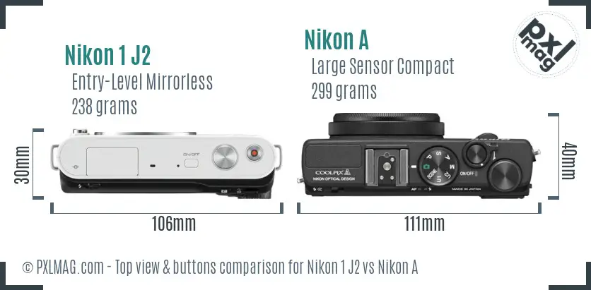 Nikon 1 J2 vs Nikon A top view buttons comparison