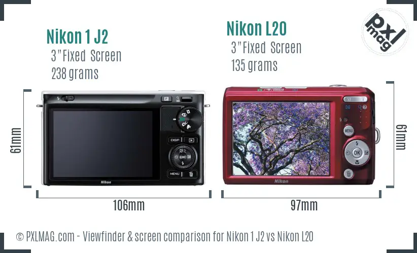 Nikon 1 J2 vs Nikon L20 Screen and Viewfinder comparison