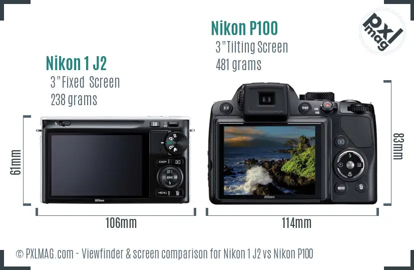 Nikon 1 J2 vs Nikon P100 Screen and Viewfinder comparison