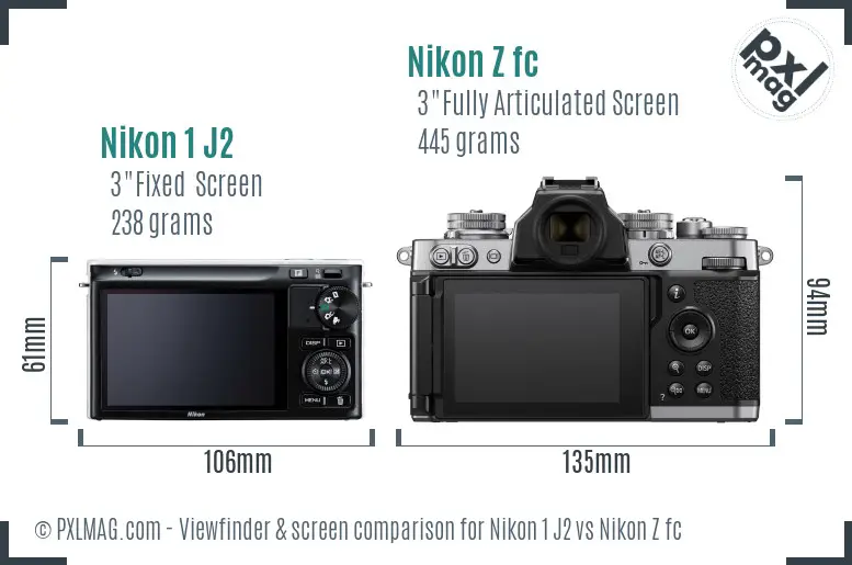 Nikon 1 J2 vs Nikon Z fc Screen and Viewfinder comparison