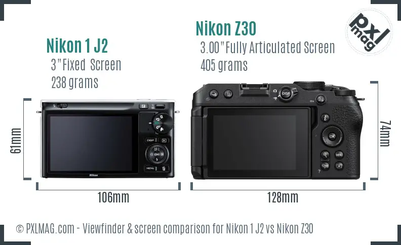 Nikon 1 J2 vs Nikon Z30 Screen and Viewfinder comparison