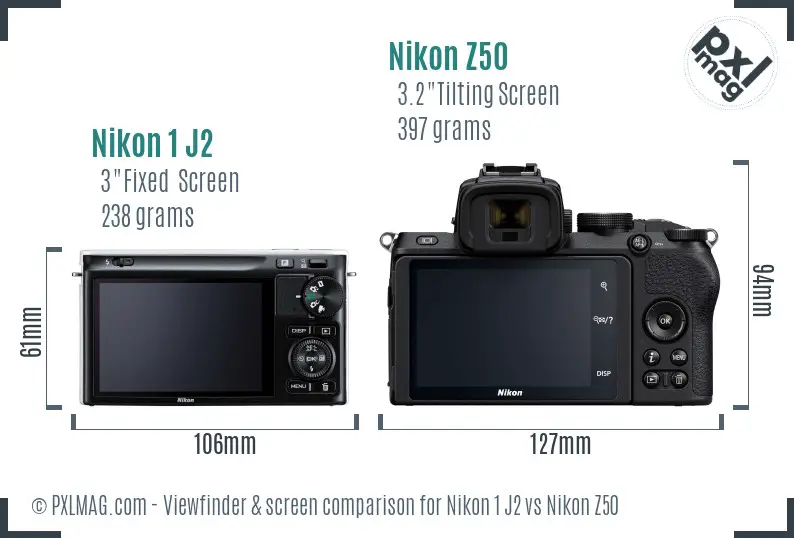 Nikon 1 J2 vs Nikon Z50 Screen and Viewfinder comparison