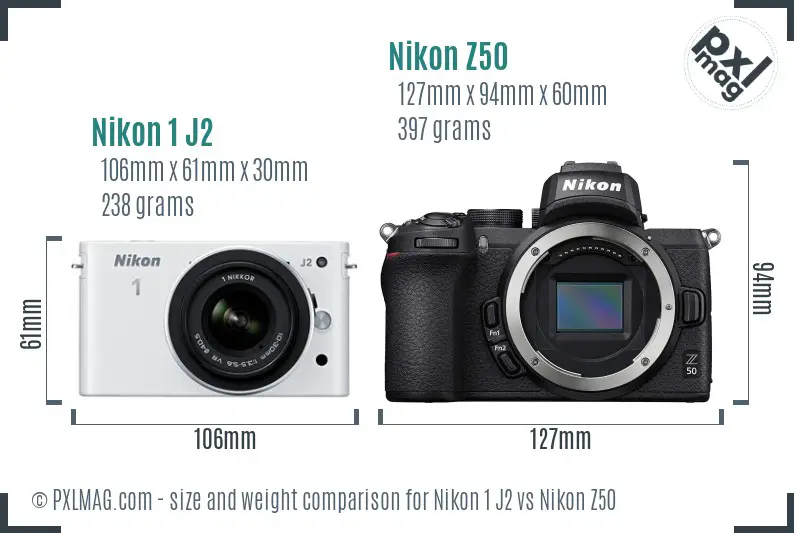 Nikon 1 J2 vs Nikon Z50 size comparison Nikon 1 J2 vs Nikon Z50 size comparison
