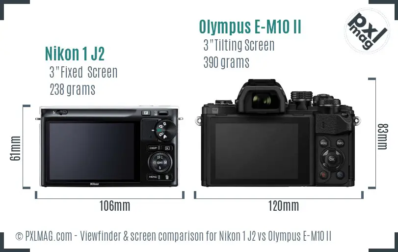 Nikon 1 J2 vs Olympus E-M10 II Screen and Viewfinder comparison
